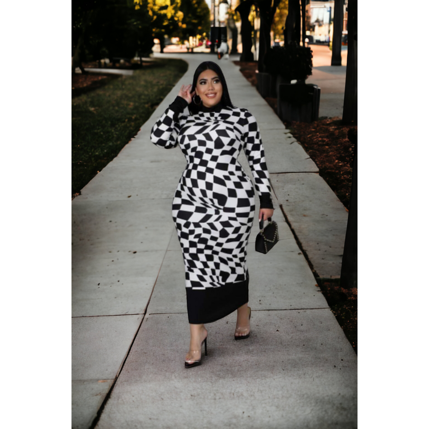 Eloise Checkered Board Midi Dress.
